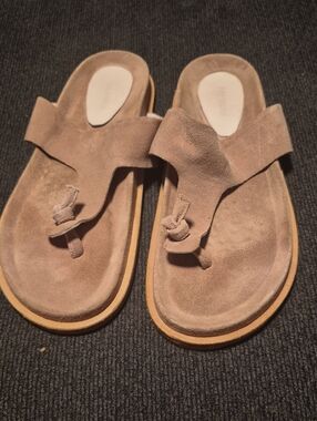 Free People Taupe Suede Toe-Loop Slide Sandals